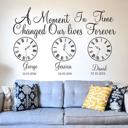 Custom Name Kids Birth Date Wall Decal Kids Room Bedroom A Moment In Time Changed Our Lives Clock Wall Sticker Vinyl Nursery Art 201130