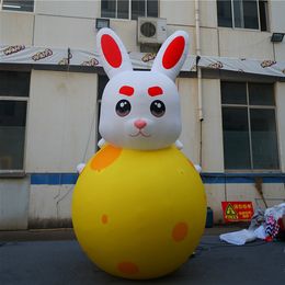 Inflatable Rabbit With Moon Inflatables Balloon Mascot With LED Light and CE Blower For Outside Decoration