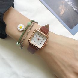 Minimalist Square Women Quartz Watches Qualities Ladies Leather Wristwatches Ulzzang Fashion Brand Simple Female Watch Gifts 220210