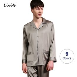 Men's Pyjamas Sets French Premium Satin Silk Pyjamas Nightwear Sleepwear Nighty Homewear Loungewear Long Sleeve Casual For Male 201111