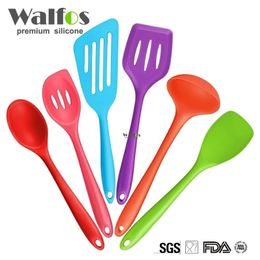 WALFOS Silicone Kitchen Utensils,6 Piece Cooking Utensil Set Spatula,Spoon Ladle,Spaghetti Server, Slotted Turner. Cooking Tools 201223