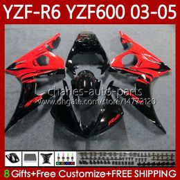 Motorcycle Bodywork For YAMAHA YZF600 YZF R 6 600 CC YZF-R6 2003 2004 2005 Cowling 95No.162 YZF R6 600CC YZF-600 03-05 Body YZFR6 03 04 05 OEM Red Flames Fairing Kit