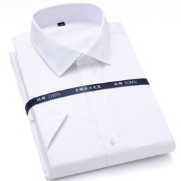 Summer Non Iron Pure Cotton Mens Formal Dress Shirts White Short Sleeve Business Office High Quality Regular Fit Male Shirt 201124