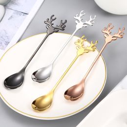 1Set Stainless Steel Spoon With Deer Head Shape Handle Christmas Party Elk Coffee Dessert Spoon Exquisite Tableware