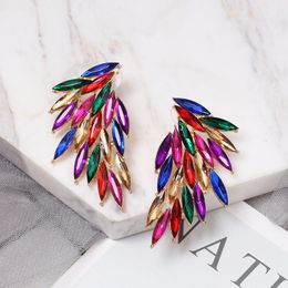 S2793 Fashion Jewelry Feather Earrings For Women Colorful Diamond Rhinestone Angel Wing Stud Earrings