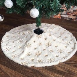 78/90/122cm White Flannel Embroidered Snowflake Christmas Tree Skirt Christmas New Year Home Decoration Tool Super Soft Cover 201127