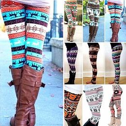 Winter Christmas Snowflake Knitted Leggings Xmas Warm Stockings Pants Stretch Tights Women Bootcut Stretchy Pant 21 Styles