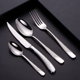 Luxury Cutlery Set 18/10 Stainless Steel Silverware Dinnerware Set Dinner Knife Fork Spoon Mirror Polished Dishwasher Safe 201116