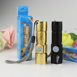 USB Charging Retractable Gold Flashlight LED Strong Light Mini Bicycle Front Light Night Riding Equipment Free Shipping