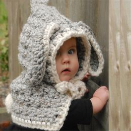 2020 cartoon rabbit hair cap children's Crochet Hat children's hat scarf shawl autumn winter suit cute rabbit ear hat