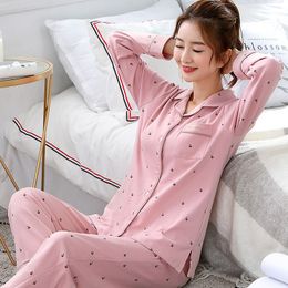 Cotton Pajamas 2PCS Set Women Sleepwear Spring Summer Print Long Sleeve Nightwear Female Homewear Plus Size Pijama Mujer 3XL 201109