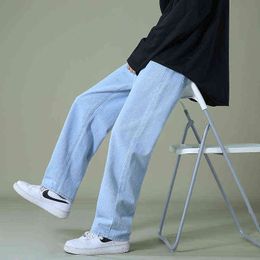 Nuevos hombres de otoño Denim Pantalones de pierna ancha de ancho estilo coreano claro claro azul bolso jeans cintura elástica pantalones de estudiante masculino gris negro G0104