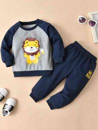 Baby Cartoon Graphic Pullover & Crown Print Sweatpants SHE