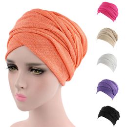 Women India Africa Muslim Stretch Turban Hat Head Scarf Wrap Cap Double Layer Fabric Caps Bonnet Hat Female Male Bone