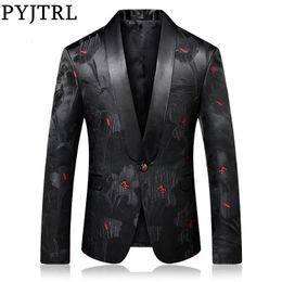 PYJTRL Quality Blazer Men Luxurious Jacquard Black Red Floral Pattern Causal Suit Jacket Night Club Singers Stylish Suit Jacket LJ201103