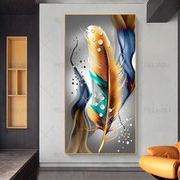 Abstract Nordic Feather Wall Art Canvas Painting Modern Feather Lines Posters and Prints Wall Pictures for Living Room Decor