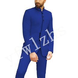 Handsome Mandarin Lapel Groomsmen Single breasted Groom Tuxedos Man's Suits Wedding/Prom/Dinner Best Man Blazer(Jacket+Pants+Tie) K235