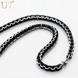 Chains Wholesale- U7 Necklace Men Jewelry Trendy Cool Black Collar Alloy Wholesale 3MM/6MM Box Link Chain Necklaces Gift N3061