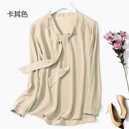 Women's 100% Pure Silk Solid Tie bow Neck Shirt Top Blouse long sleeve office work in 10 Colours JN009 201029