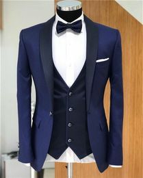 New Arrival Groomsmen Shawl Lapel Groom Tuxedos Blue Men Suits Wedding/Prom/Dinner Best Man Blazer ( Jacket+Pants+Tie+Vest ) K697