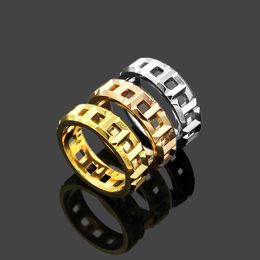 Europe America Fashion Style Men Lady Women Titanium Steel Hollow Out Engraved T Initials Rings US6-US9 3 Colour