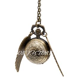 New Quartz Vintage Golden Snitch Sweater Chain Pocket Watch Necklace Fashion Watch Pocket Watch bronze Colour Steel Bezel