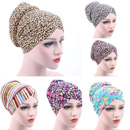 New Leopard Printed Turban Cap Sponge Muslim Hat Ethnic Costume Hat Cap Female Bandanas Headwear Hair Accessories