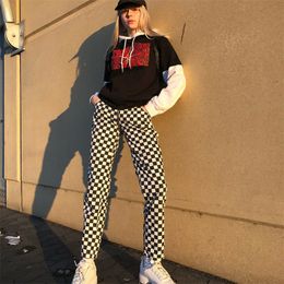 Women's Pants & Capris trousers plaid print commuter leggings casual pants front and back zipper mid-waist straight-leg pants Black white Stylish casual Bottoms