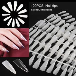 french manicured nails UK - False Nails 120Pcs Acrylic Stiletto Tips Long Coffin Ballerina Clear French For Nail Art Designs DIY Manicure