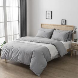 Solid Color Gray Duvet Cover US Queen King Twin size Reversible 100%Cotton Bedding Set 3 Pieces with Zipper Soft and Breathable 201113