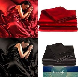 95GSM 4 PCE Lüks Saten İpek Yumuşak Kraliçe Yatak Gömme Sac Set - Kırmızı Siyah