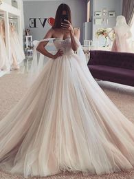 2021 Beach Wedding Dresses Beading crystal Puffy Tulle Princess Bridal Gowns With Lace-Up Off The Shoulder Elegant Wedding Party Dress