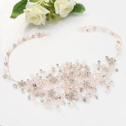 Handmade Rhinestone Crystal Wedding Tiara Copper Wire Floral Headbands Boho Headpiece Fashion Women Bridal Headdress Jewelry J0121