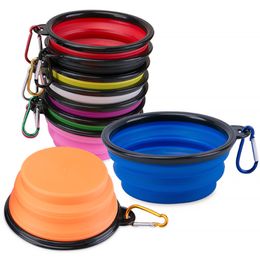 silicone folding Bowls Pets Dog Cat Feeding Bowl Portable Travel Collapsible key chain pet food plate KK0049HY