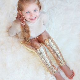 Girls Sequin Pants Rose Gold Sequin leggings Sparkle Pants Glitter leggings girl's sequin bottoms LJ201019