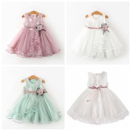 Korean children's skirt girl's dress sleeveless splicing lace skirts with flower princess kids clothing