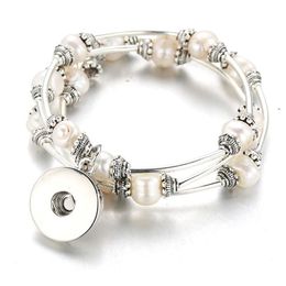 4 Styles Snap Jewellery Real White Pearl Bracelets Elasticity Snap Button Bracelet Charms Fit 18mm Snap Button For Wome jlljiV