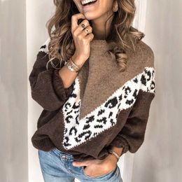 Autumn Winter Mohair Leopard Sweater Women Pullover Plus Size Womens Sweaters High Quality Knitted Oversized Sweater Jumper 201023