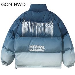 GONTHWID Hip Hop Gradient Tie Dye Print Cotton Padded Puffer Parka Jackets Streetwear Men Fashion Punk Rock Thick Parkas Coats 201111