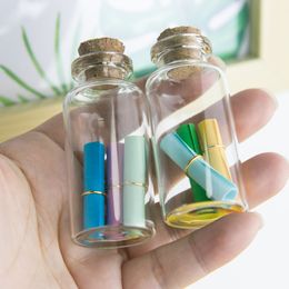 27X58X12.5 mm 20ml Empty Glass Perfume Bottles Small Jars With Cork Vial Decorative Pendants 100 pcs