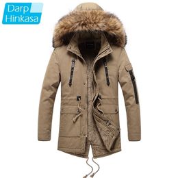 Men Winter Parkas Jacket Men Long Coat Cotton Warm Thick Casual Parka Men Long Fur Collar Fleece Windproof Hooded Jackets 201114