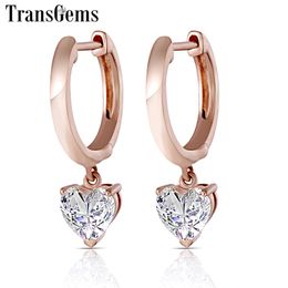 Transgems Geuine 14K Rose Gold Heart Shaped Drop Earrings for Women 5mm F Color Ladies Earrings Pink Gold Y200620