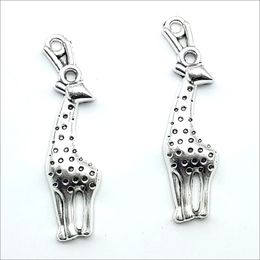 Lot 50pcs Cute Giraffe Antique Silver Charms Pendants for Jewellery making Earring Necklace Bracelet Key chain accessories 40*11mm