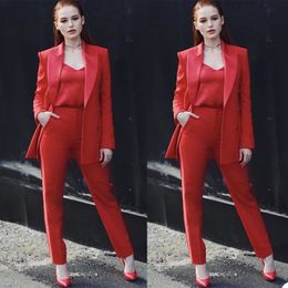 Fashion Red Mother of the Bride Suits Slim Fit Formal Women Ladies Evening Party Tuxedos Formal Wear For Wedding (Jacket+Pants)