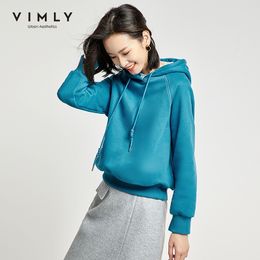 Vimly Spring Autumn Fashion Women Hooded Sweatshirt Casual Solid Lace-up Loose Thick Hoodies Female Pullover Tops 98990 LJ201103