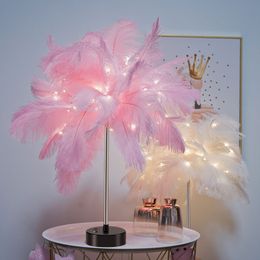 LED Fairy Table Lamp - Adjustable Feather Desk Light Warm White Table Lamp Night Light for Home Decor Y200903