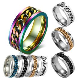 316L Titanium Steel Centre Chain Gold Spinner Rings for Men Wedding Band Tungsten Finger Ring Calm Anxiety Thumb Ring Size 6.7.8.9.10.11.12