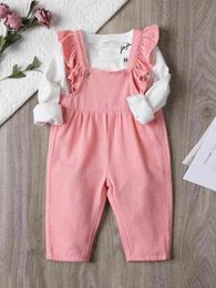 Baby 1pc Ruffle Trim Denim Jumpsuit SHE