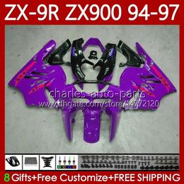 OEM Bodywork For KAWASAKI NINJA ZX-9R ZX 9R 9 R 900 CC ZX-900 1994-1997 Bodys New Purple 100No.143 ZX9 R ZX900 ZX900C 1994 1995 1996 1997 900CC ZX9R 94 95 96 97 Fairing Kit