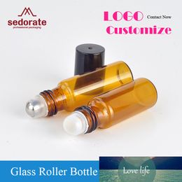 Sedorate 50 pcs/Lot Amber Glass Essential Oil Bottle Mini Glass Vial 5ML Glass Steel Roller Bottle Electronic Cigarette RYGR43